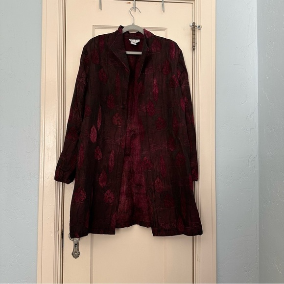 Coldwater Creek Coat Longline Leaf Burgundy L - Picture 3 of 12